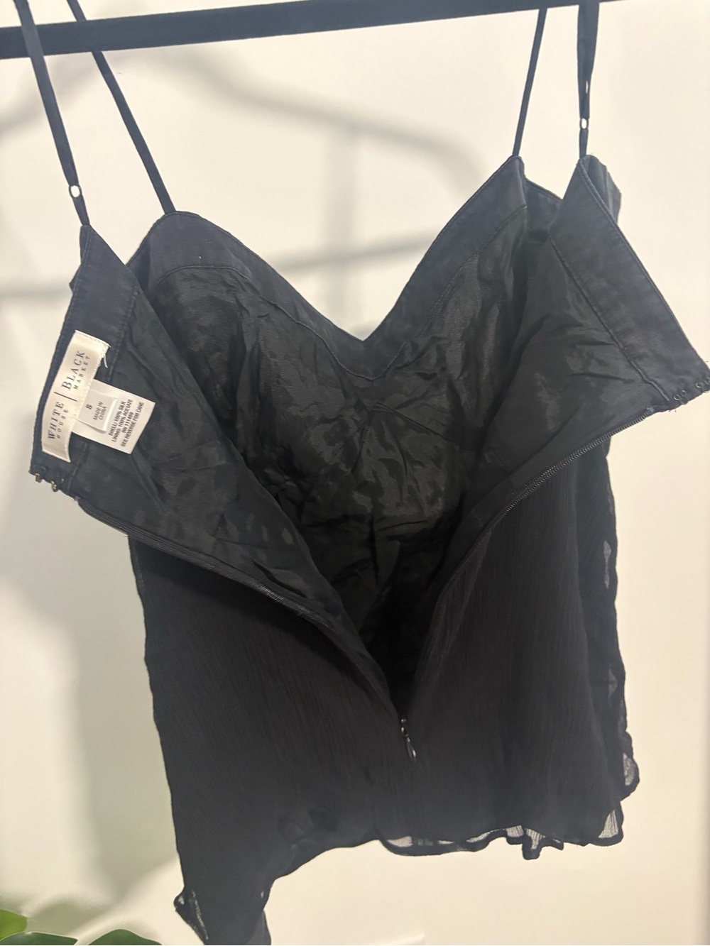 White House Black Market Black Crinkle Silk Cami With Rosette Women’s Size Small - Picture 6 of 13